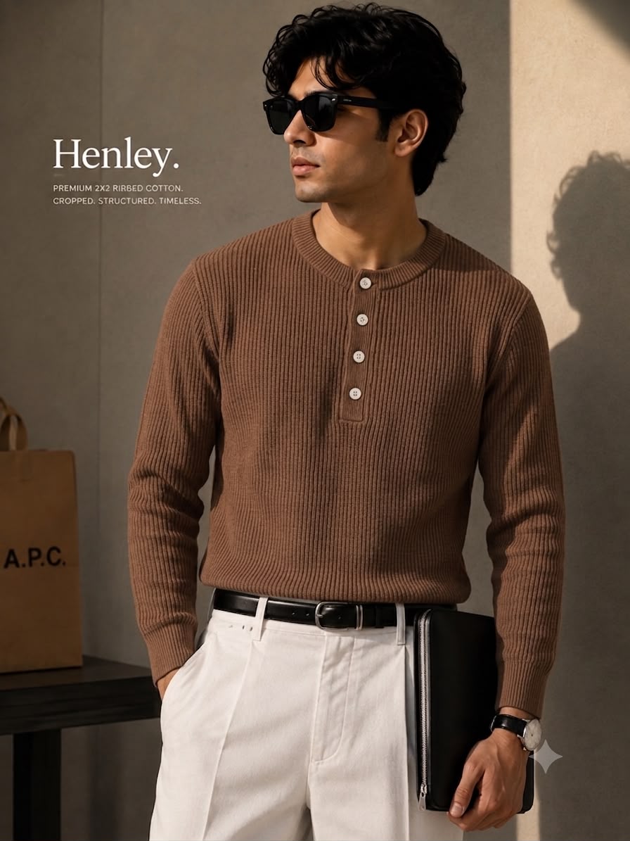 Men’s Trendy Henley Brown