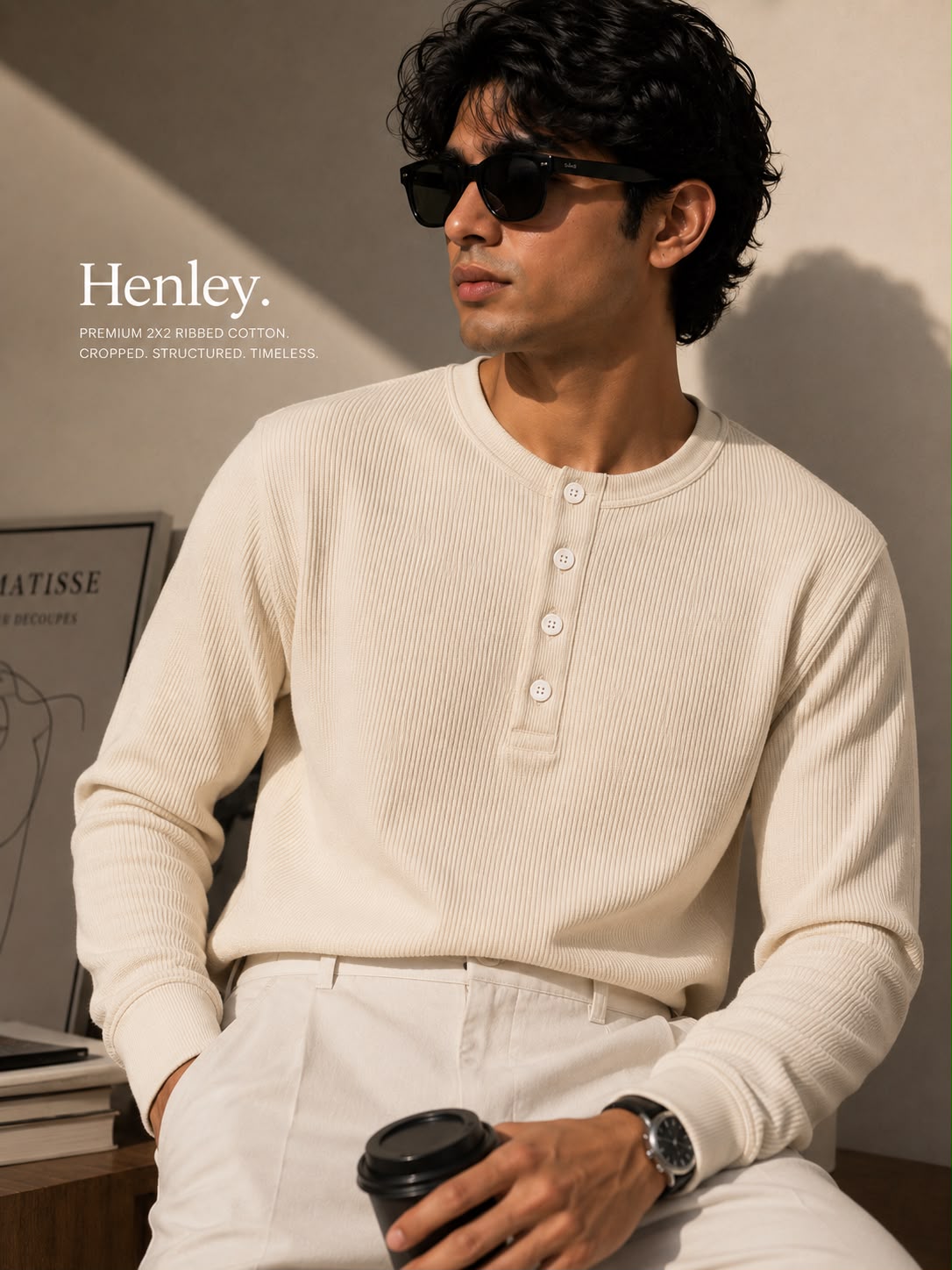 Men’s Trendy Henley Cream