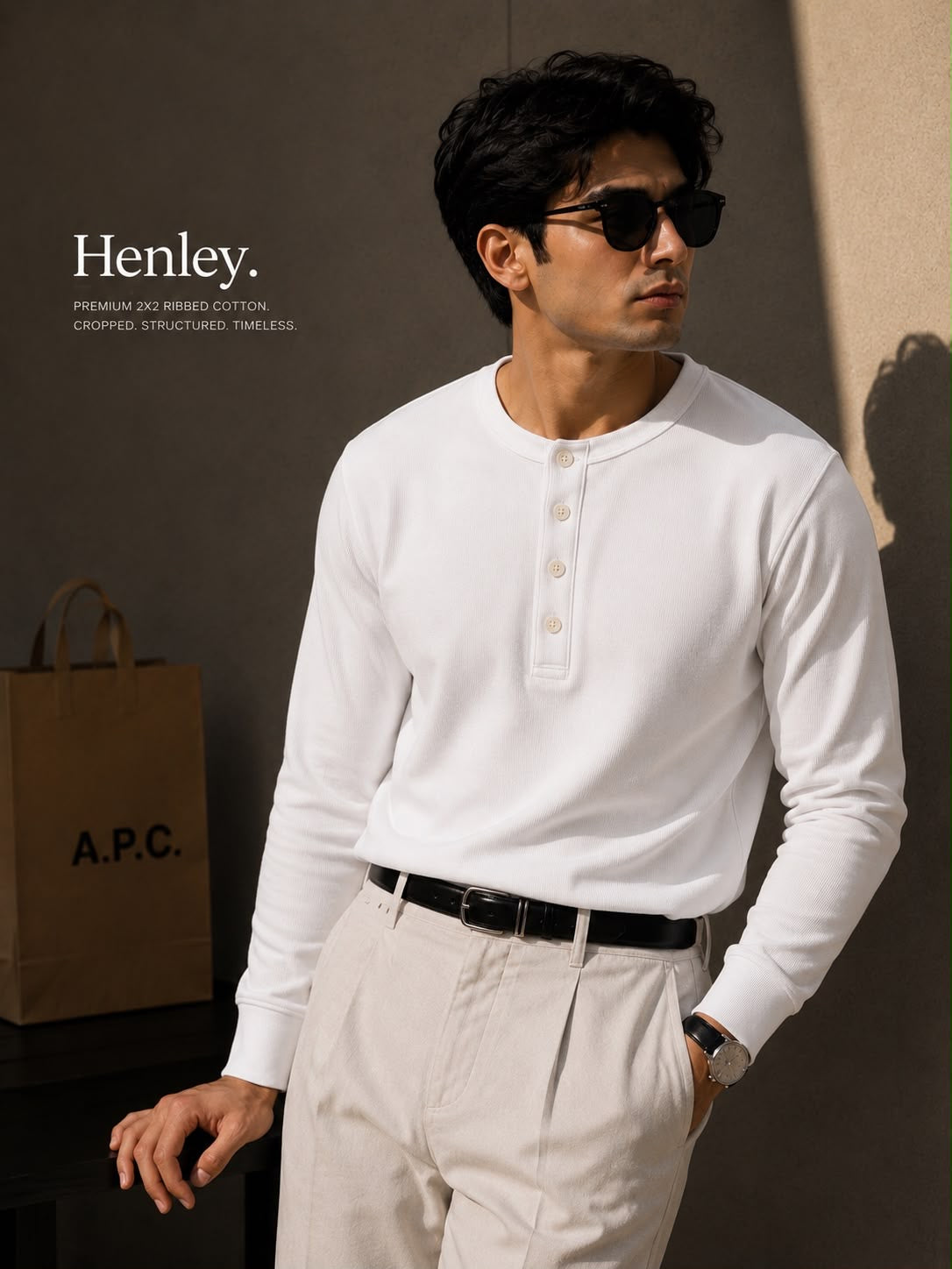 Men’s Trendy Henley White