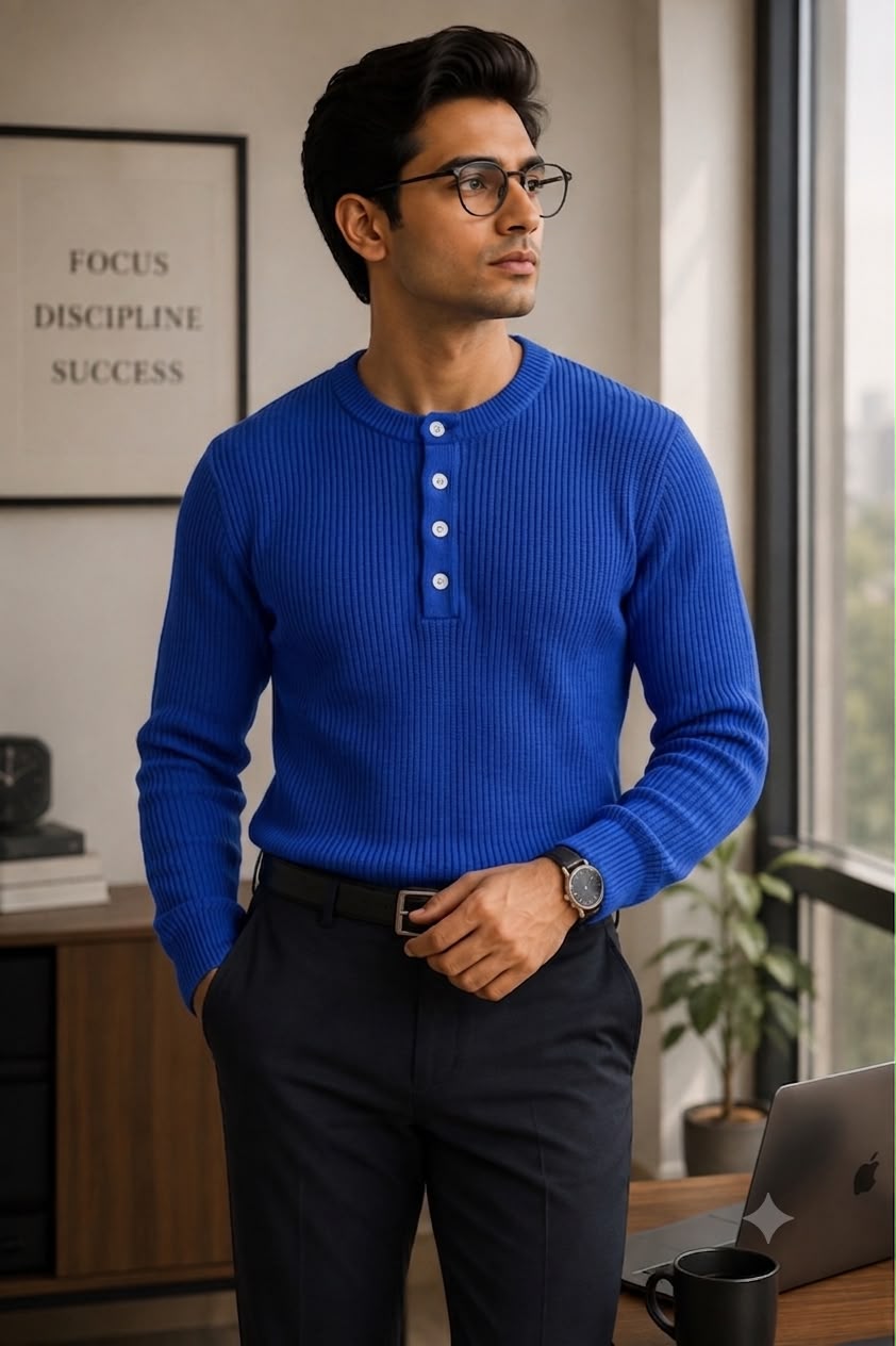 Men’s Trendy Henley Blue
