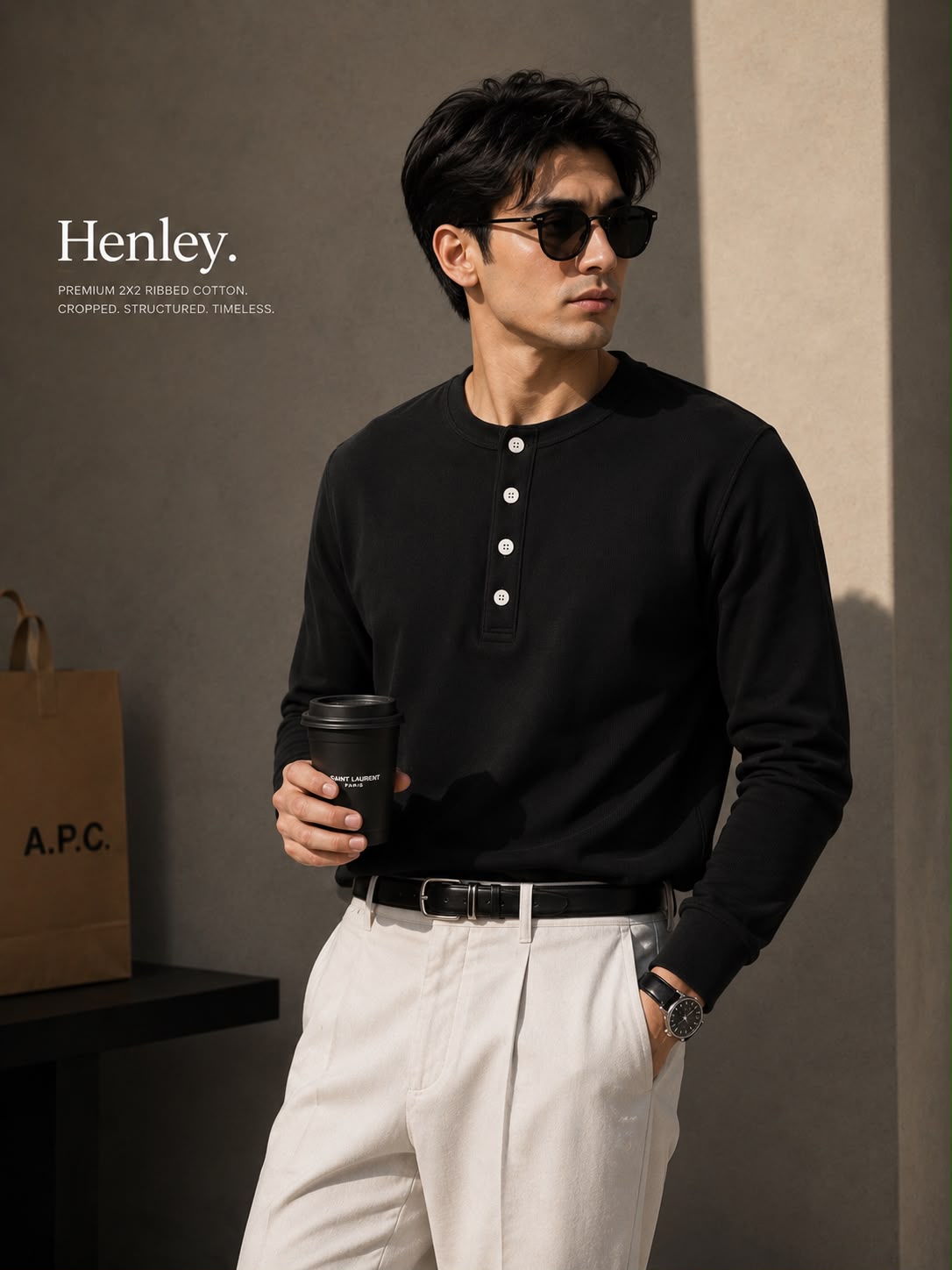 Men’s Trendy Henley Black